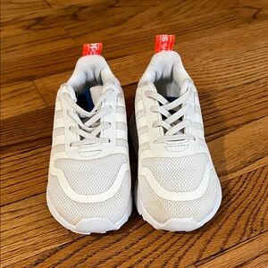 adidas Kids White Sneakers with Orange Pull Tabs
